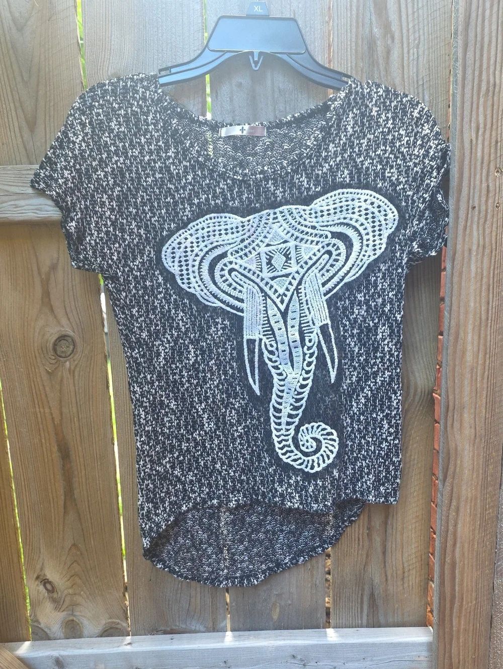 Blu Planet Black & White Elephant Knit Short Sleeve Top